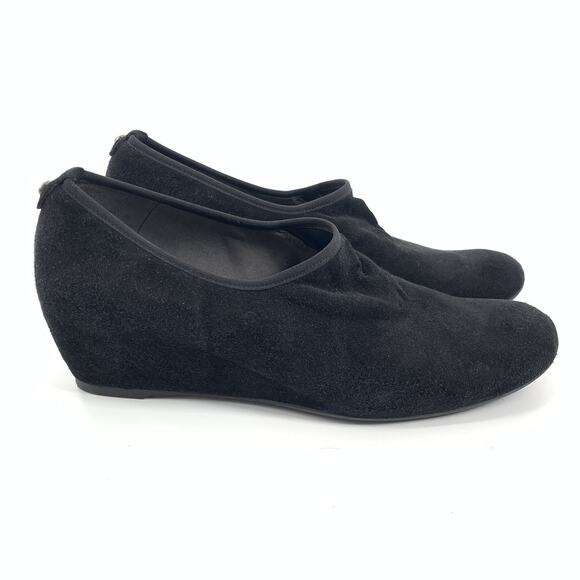 Stuart Weitzman Covered Wedge Slip On Suede Loafers 8 N Womens Black Leather